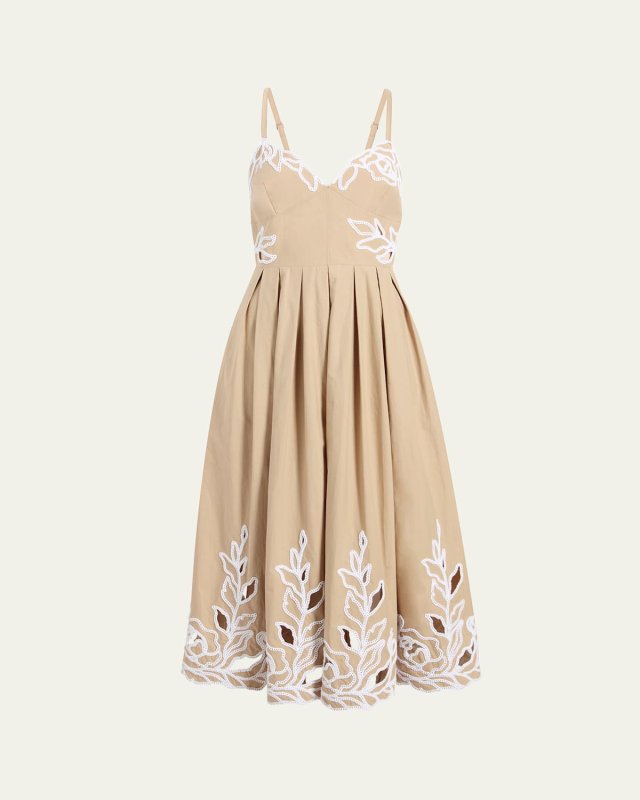 Maude Sleeveless Embroidered Midi Dress
